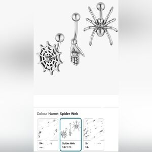HZMAN Gothic Belly Rings, Hand Spider Web, Surgical Steel, New